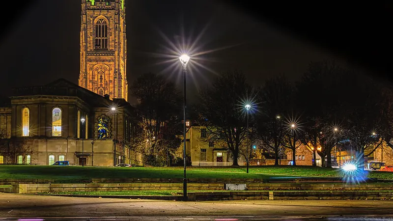 Derby Cathedral lit up at night, Derby