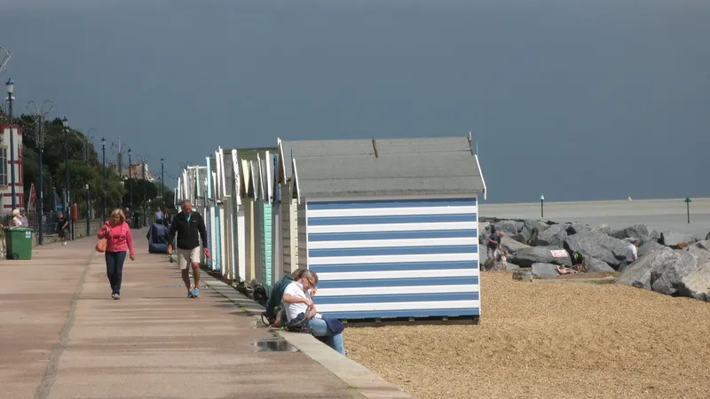 Beach huts along the seafront at Felixstowe