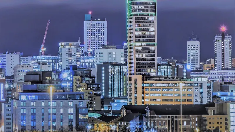 Leeds city centre skyline at night