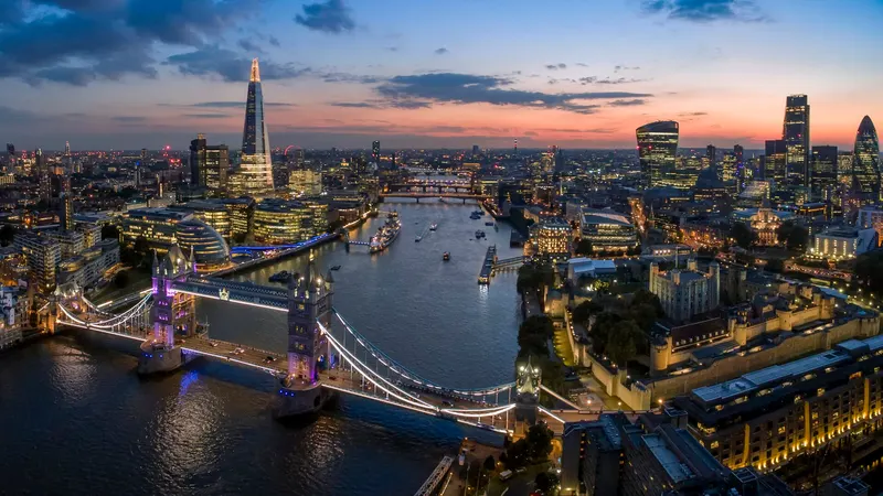 The London skyline along the River Thames